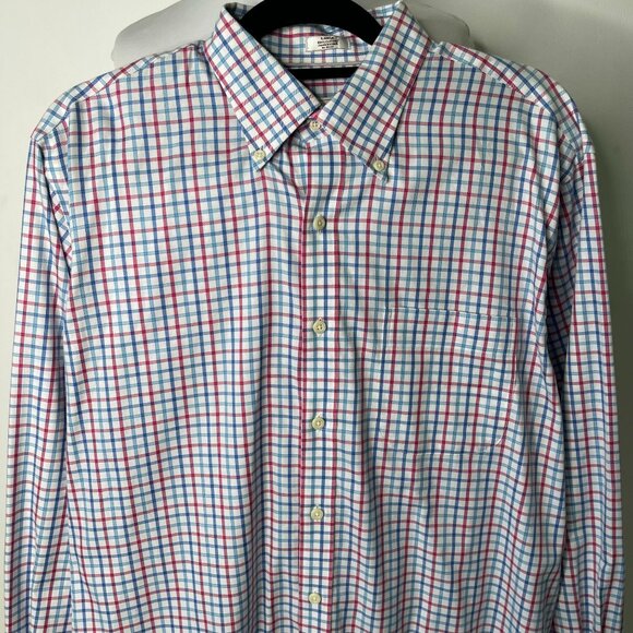 Petter Millar Men's Pink Blue Nono Luxe Easycare Plaid 100% Cotton Shirt Size L - Picture 2 of 9